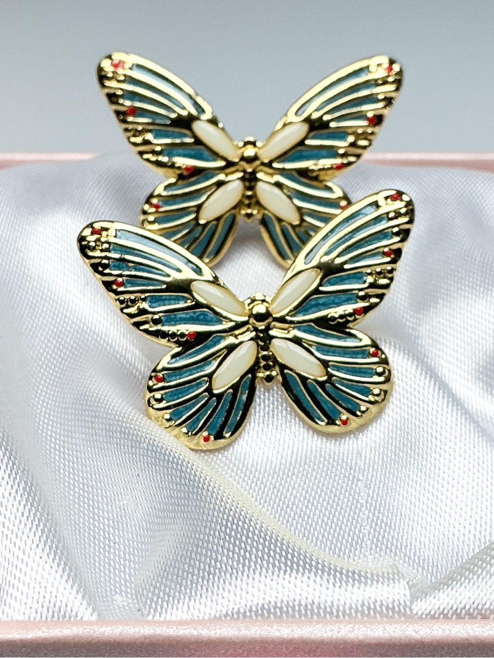 Gold Hand Painted Butterfly Vintage Style Hypoallergenic Enamel Earrings